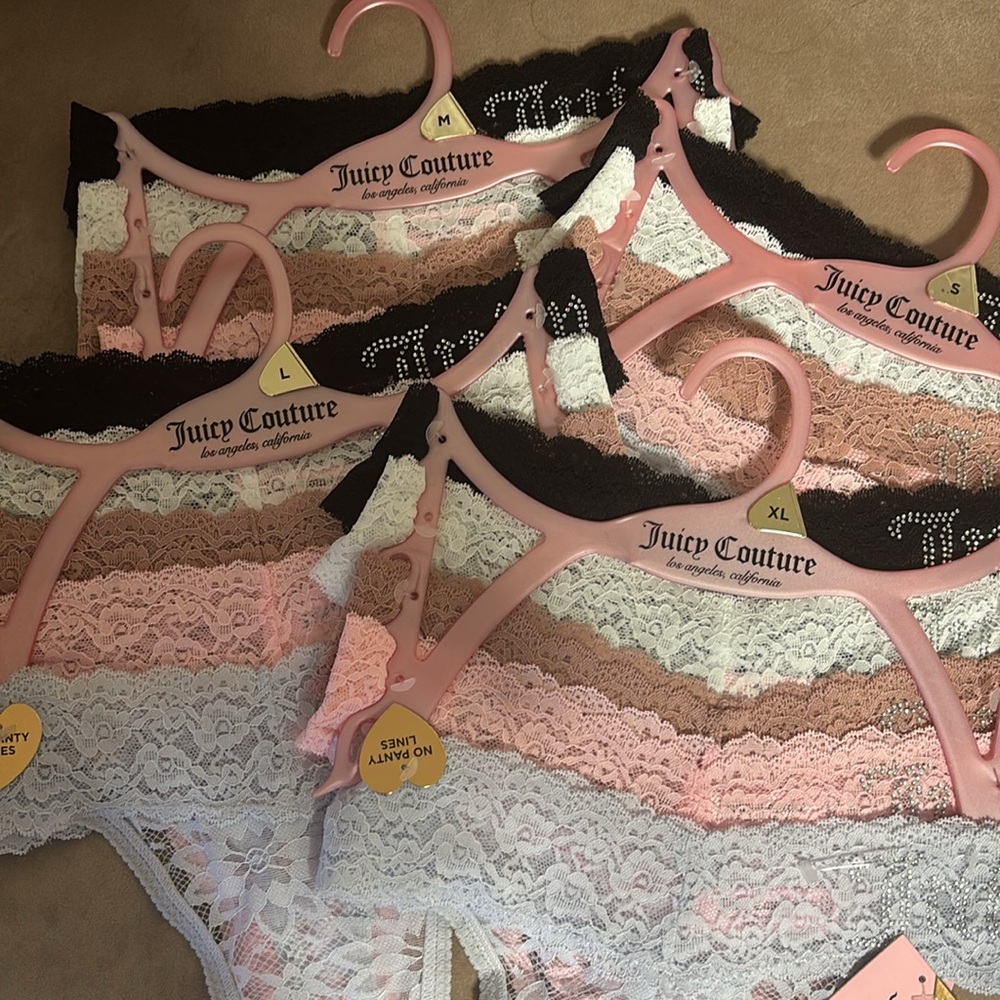 Juicy Couture Lace Thong panties- Blue ,pink, black&white panties 5pack S,L,XL